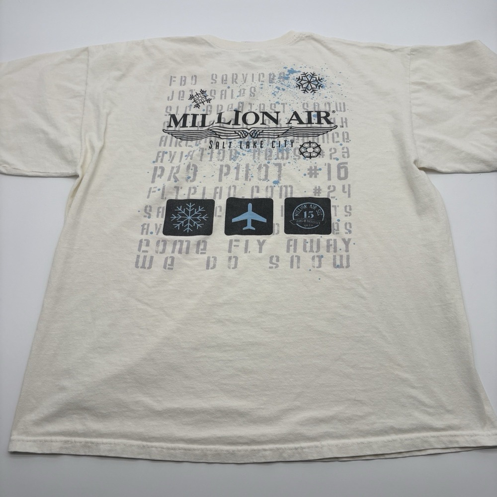 2010 Million Air SLC Aviation T Shirt Mens XL Salt Lake City Pilot Off White - Picture 8 of 13